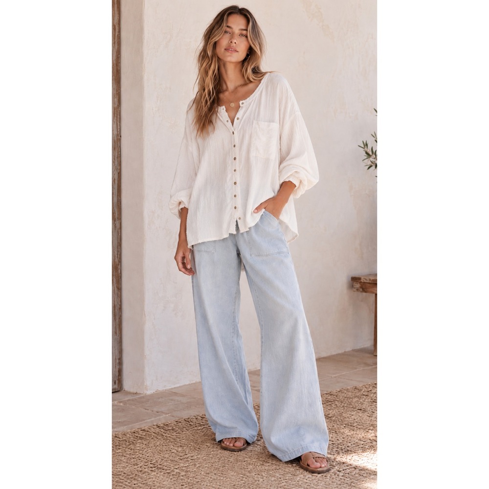 We the Free People Keep It Simple Button Down Blouse Top Shirt Sz S Oversized
